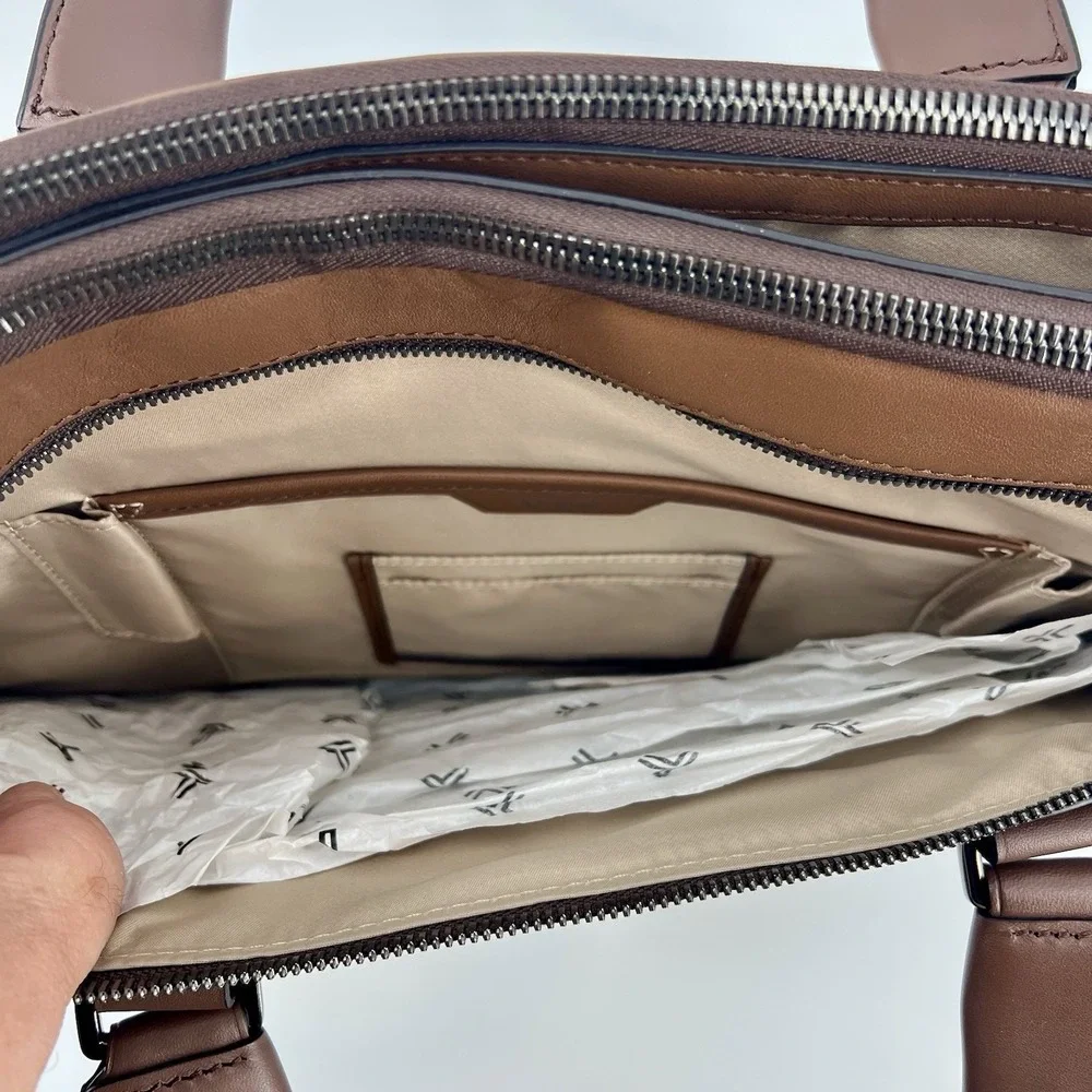 NEW TUMI Harrison SYCAMORE Slim 100% Leather Laptop Brief Briefcase COGNAC BROWN
